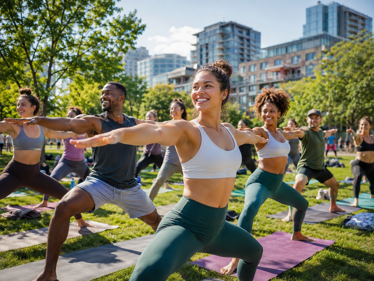 Free outdoor fitness class in a city park